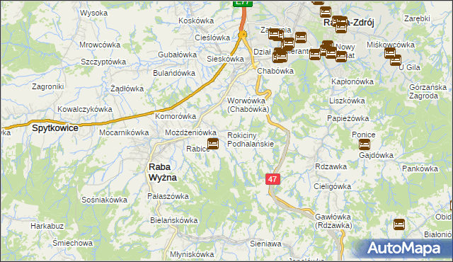 mapa Rokiciny Podhalańskie, Rokiciny Podhalańskie na mapie Targeo