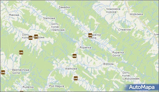 mapa Ropienka, Ropienka na mapie Targeo