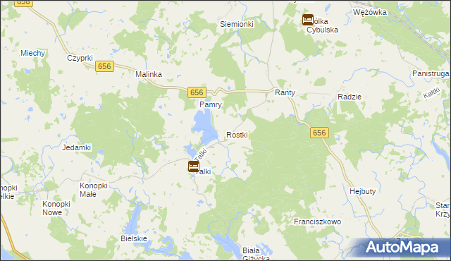 mapa Rostki gmina Wydminy, Rostki gmina Wydminy na mapie Targeo