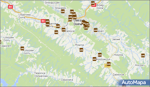 mapa Równia gmina Ustrzyki Dolne, Równia gmina Ustrzyki Dolne na mapie Targeo