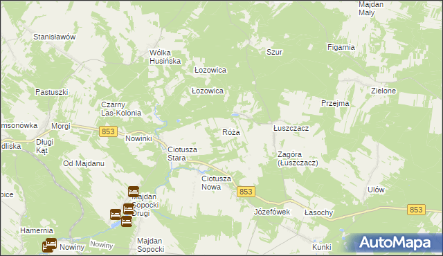 mapa Róża gmina Susiec, Róża gmina Susiec na mapie Targeo