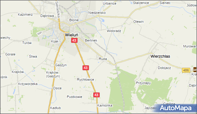 mapa Ruda gmina Wieluń, Ruda gmina Wieluń na mapie Targeo