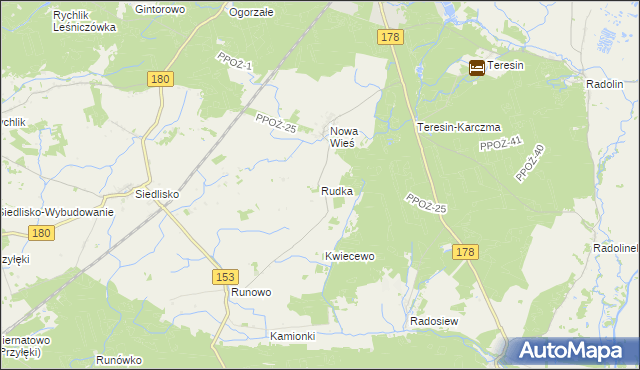 mapa Rudka gmina Trzcianka, Rudka gmina Trzcianka na mapie Targeo