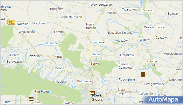 mapa Rudki gmina Nowa Słupia, Rudki gmina Nowa Słupia na mapie Targeo