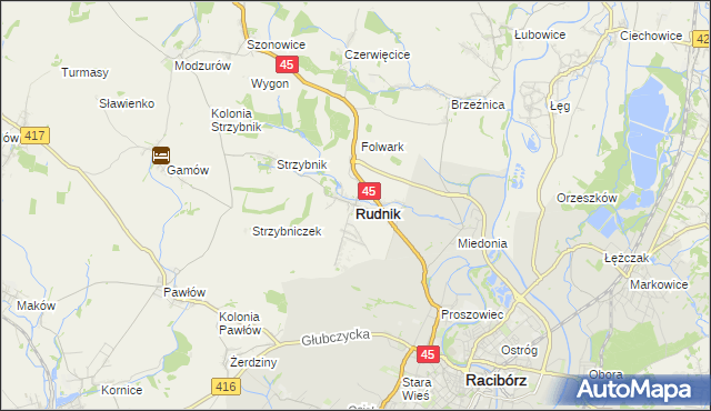 mapa Rudnik powiat raciborski, Rudnik powiat raciborski na mapie Targeo