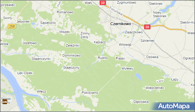 mapa Rudno gmina Czernikowo, Rudno gmina Czernikowo na mapie Targeo