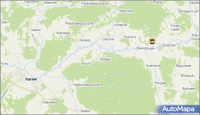 mapa Rybaki gmina Narew, Rybaki gmina Narew na mapie Targeo