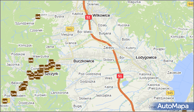 mapa Rybarzowice, Rybarzowice na mapie Targeo