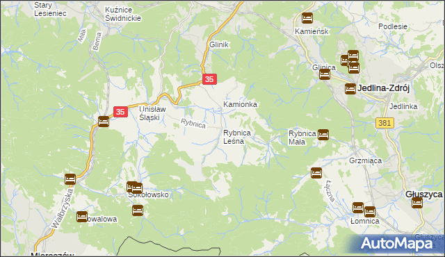 mapa Rybnica Leśna, Rybnica Leśna na mapie Targeo