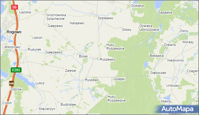 mapa Ryszewko gmina Gąsawa, Ryszewko gmina Gąsawa na mapie Targeo