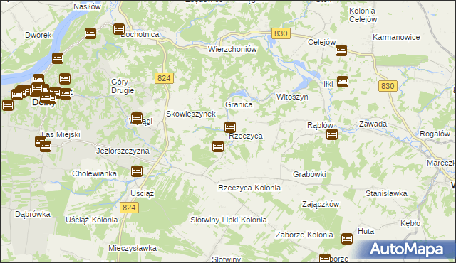 mapa Rzeczyca gmina Kazimierz Dolny, Rzeczyca gmina Kazimierz Dolny na mapie Targeo