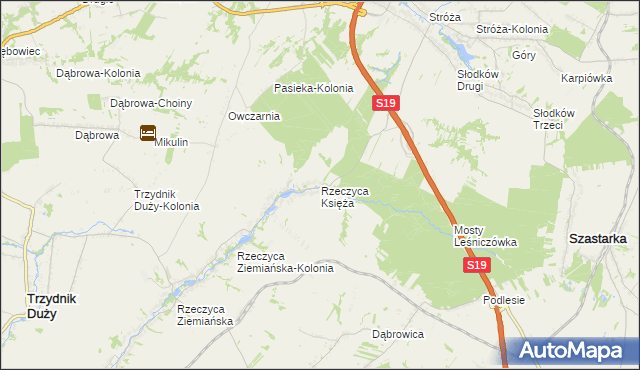 mapa Rzeczyca Księża, Rzeczyca Księża na mapie Targeo