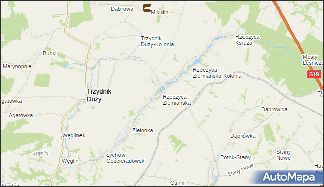 mapa Rzeczyca Ziemiańska, Rzeczyca Ziemiańska na mapie Targeo