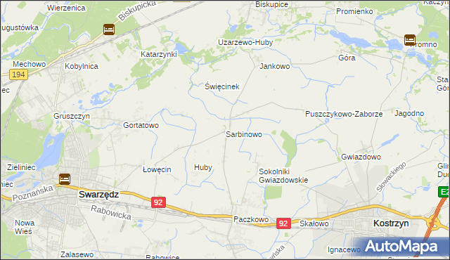 mapa Sarbinowo gmina Swarzędz, Sarbinowo gmina Swarzędz na mapie Targeo