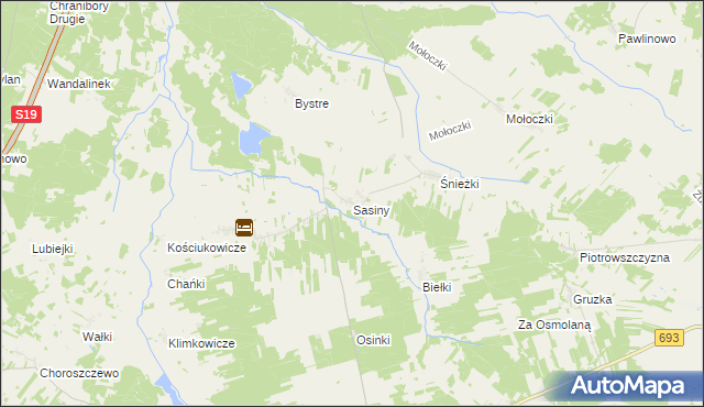 mapa Sasiny gmina Boćki, Sasiny gmina Boćki na mapie Targeo