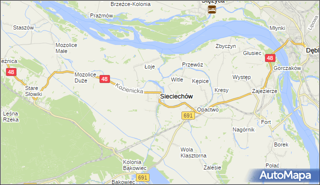 mapa Sieciechów powiat kozienicki, Sieciechów powiat kozienicki na mapie Targeo