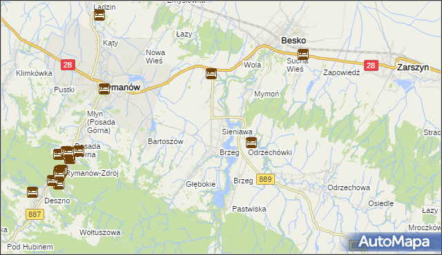mapa Sieniawa gmina Rymanów, Sieniawa gmina Rymanów na mapie Targeo