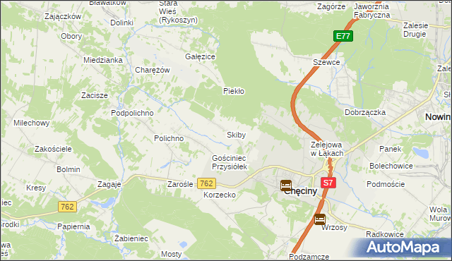 mapa Skiby gmina Chęciny, Skiby gmina Chęciny na mapie Targeo