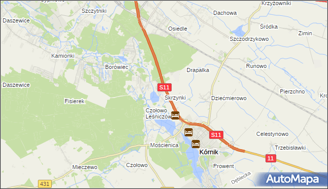 mapa Skrzynki gmina Kórnik, Skrzynki gmina Kórnik na mapie Targeo
