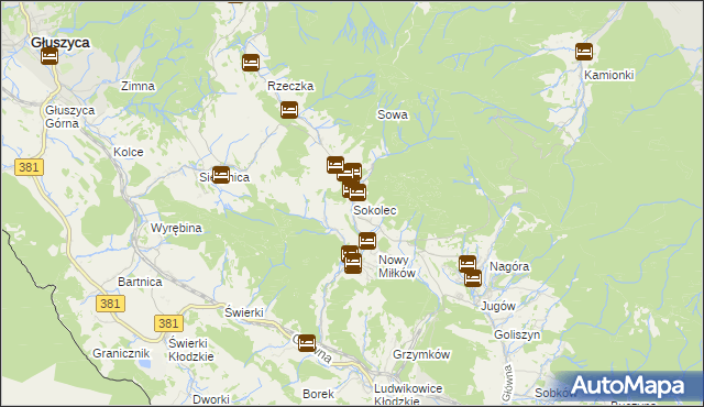 mapa Sokolec gmina Nowa Ruda, Sokolec gmina Nowa Ruda na mapie Targeo