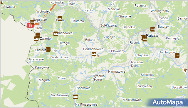 mapa Sól gmina Rajcza, Sól gmina Rajcza na mapie Targeo