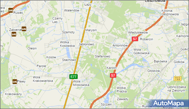 mapa Stefanowo gmina Lesznowola, Stefanowo gmina Lesznowola na mapie Targeo