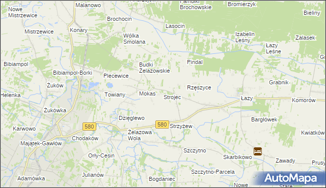 mapa Strojec gmina Kampinos, Strojec gmina Kampinos na mapie Targeo