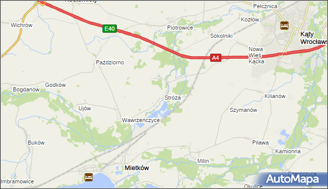 mapa Stróża gmina Mietków, Stróża gmina Mietków na mapie Targeo