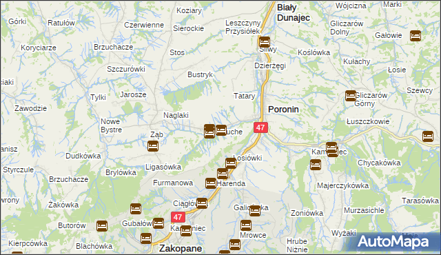 mapa Suche gmina Poronin, Suche gmina Poronin na mapie Targeo