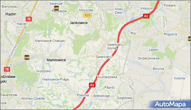 mapa Świerklany, Świerklany na mapie Targeo