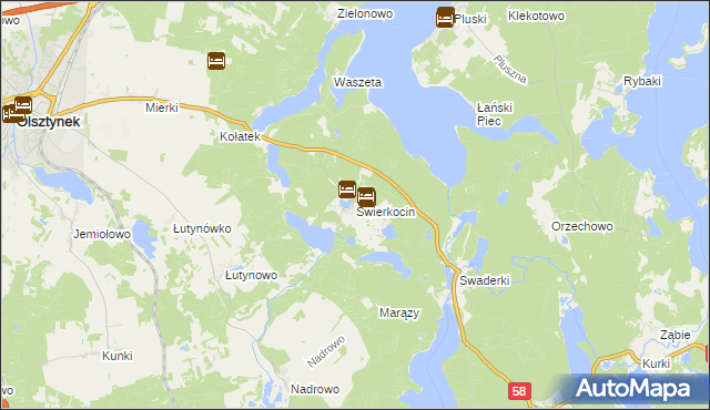 mapa Świerkocin gmina Olsztynek, Świerkocin gmina Olsztynek na mapie Targeo