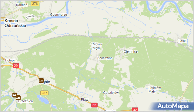 mapa Szczawno gmina Dąbie, Szczawno gmina Dąbie na mapie Targeo