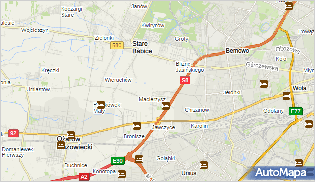 mapa Szeligi gmina Ożarów Mazowiecki, Szeligi gmina Ożarów Mazowiecki na mapie Targeo