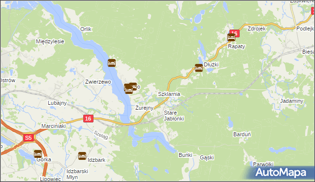 mapa Szklarnia gmina Ostróda, Szklarnia gmina Ostróda na mapie Targeo