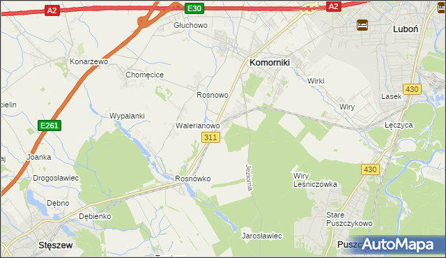 mapa Szreniawa gmina Komorniki, Szreniawa gmina Komorniki na mapie Targeo