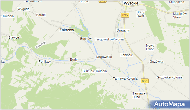 mapa Targowisko gmina Zakrzew, Targowisko gmina Zakrzew na mapie Targeo
