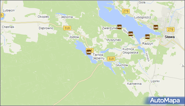 mapa Tarnów Jezierny, Tarnów Jezierny na mapie Targeo