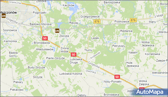 mapa Tłumy gmina Mszczonów, Tłumy gmina Mszczonów na mapie Targeo