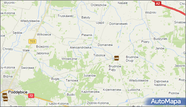 mapa Tobolice gmina Dalików, Tobolice gmina Dalików na mapie Targeo