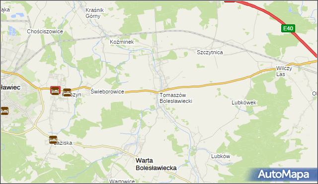 mapa Tomaszów Bolesławiecki, Tomaszów Bolesławiecki na mapie Targeo