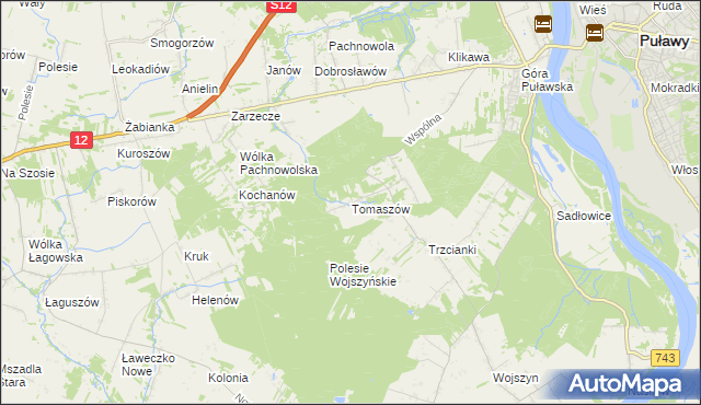 mapa Tomaszów gmina Puławy, Tomaszów gmina Puławy na mapie Targeo
