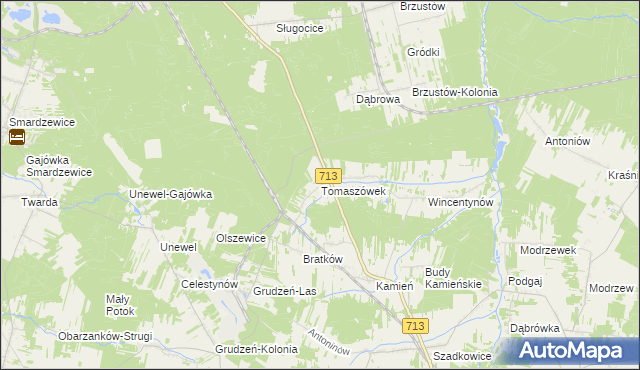 mapa Tomaszówek gmina Sławno, Tomaszówek gmina Sławno na mapie Targeo