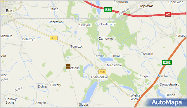 mapa Tomice gmina Stęszew, Tomice gmina Stęszew na mapie Targeo