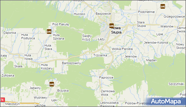 mapa Trzcianka gmina Nowa Słupia, Trzcianka gmina Nowa Słupia na mapie Targeo