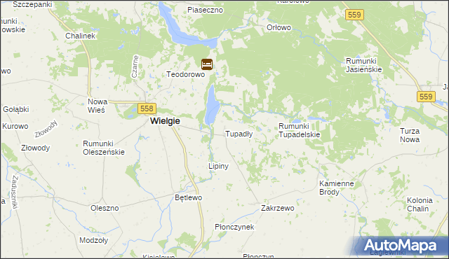 mapa Tupadły gmina Wielgie, Tupadły gmina Wielgie na mapie Targeo