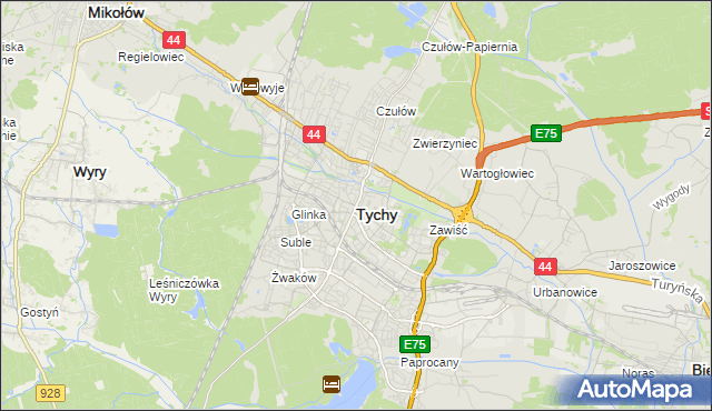 mapa Tychów, Tychy na mapie Targeo