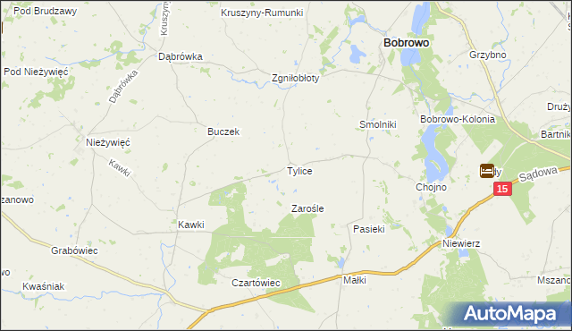 mapa Tylice gmina Bobrowo, Tylice gmina Bobrowo na mapie Targeo