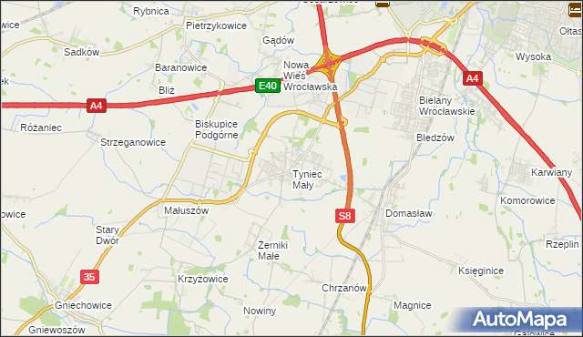 mapa Tyniec Mały, Tyniec Mały na mapie Targeo