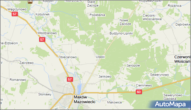 mapa Ulaski gmina Czerwonka, Ulaski gmina Czerwonka na mapie Targeo