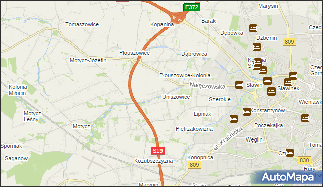 mapa Uniszowice, Uniszowice na mapie Targeo